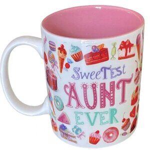 SWEETEST AUNT EVER! Mug Multicolor candy cake pie donut fruit surround cup EUC